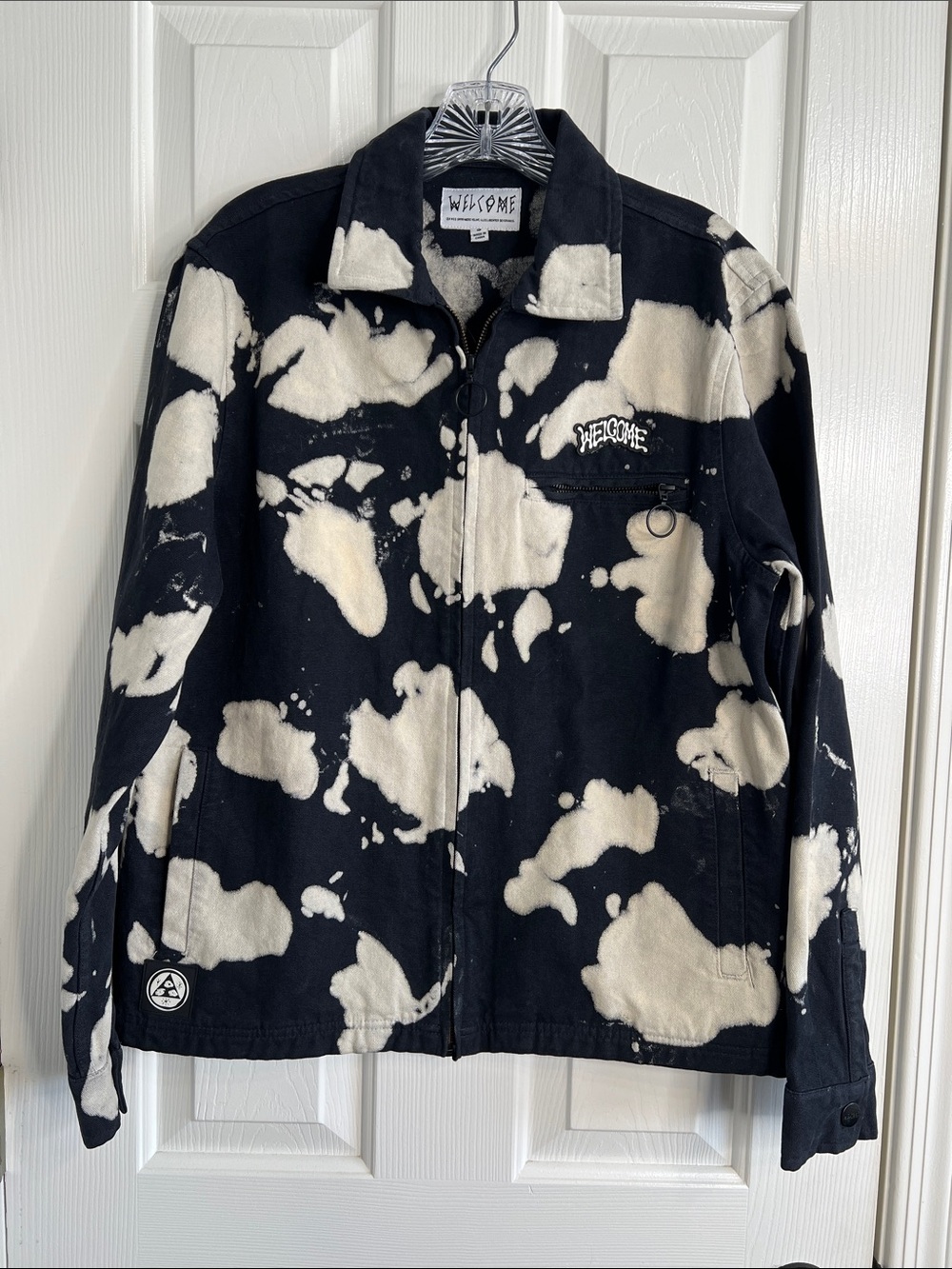 WELCOME SKATEBOARDS INKBLOT BLEACH DYED CANVAS JACKET black size small